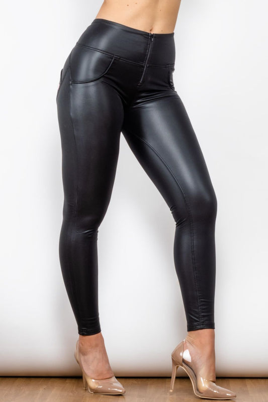 TFE: Full Size PU Leather Zip Detail Leggings