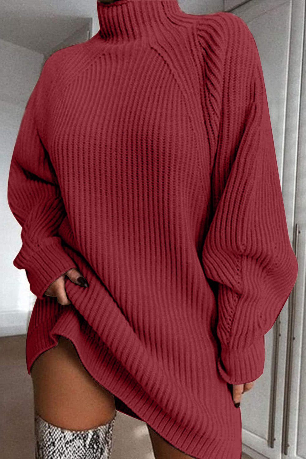 TFE: Mock Neck Dropped Shoulder Sweater Dress