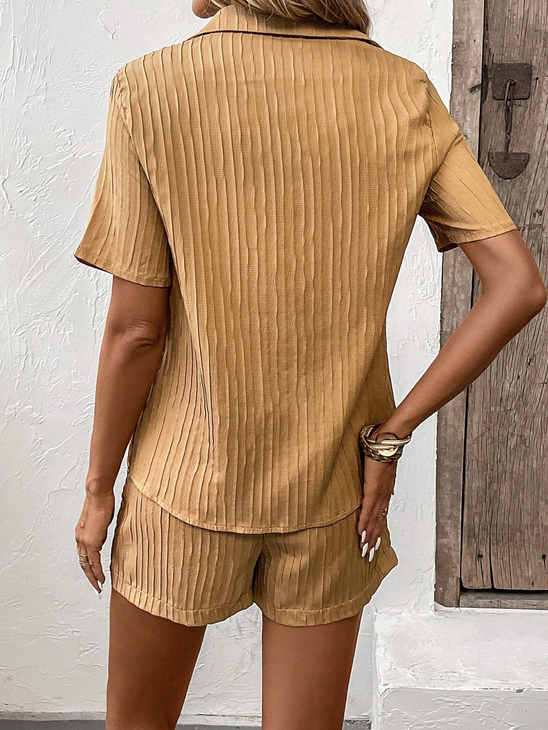 TFE: Sunrise Serenity Textured Shirt & Shorts Ensemble