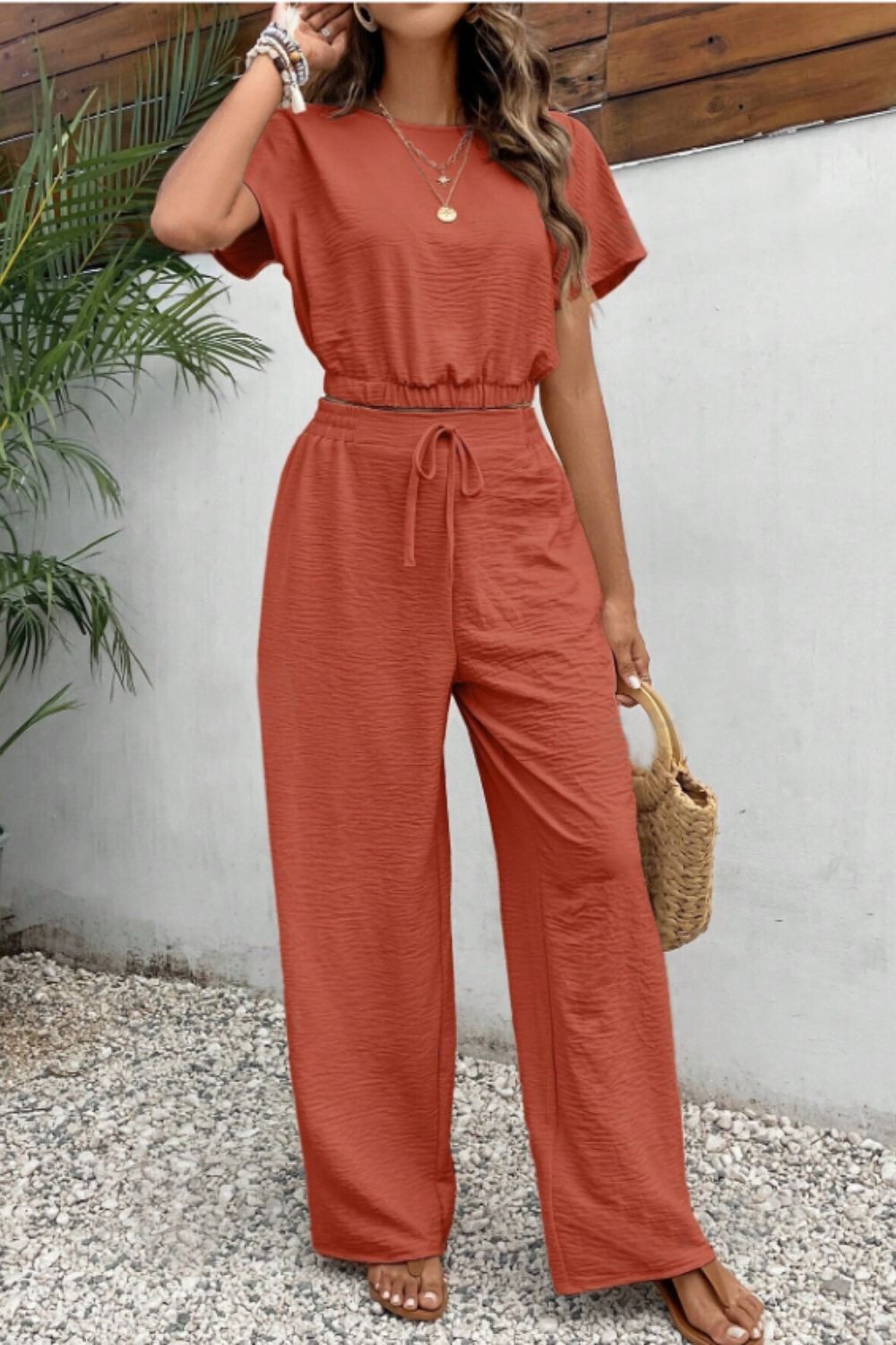 TFE: Round Neck Short Sleeve Top and Pants Set