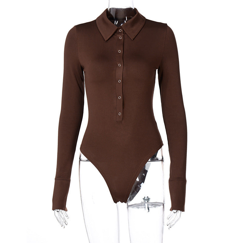 TFE: Chic Elegance: Women's Polo Collar Slim-fit Bodysuit