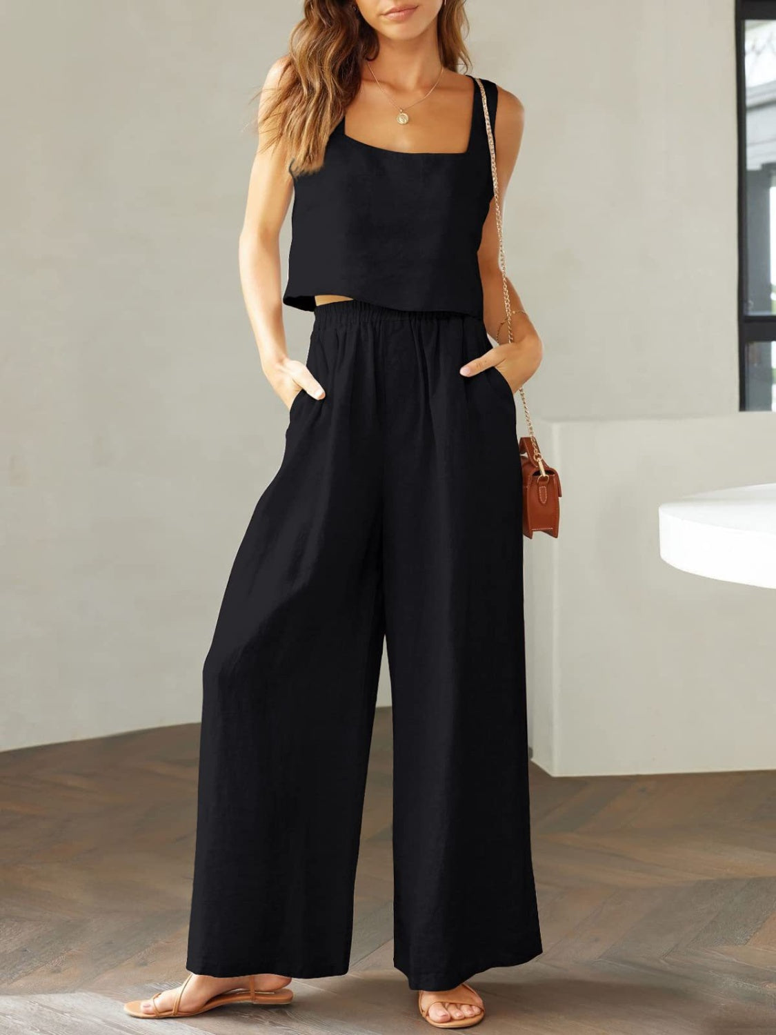 TFE: Square Neck Top and Wide Leg Pants Set