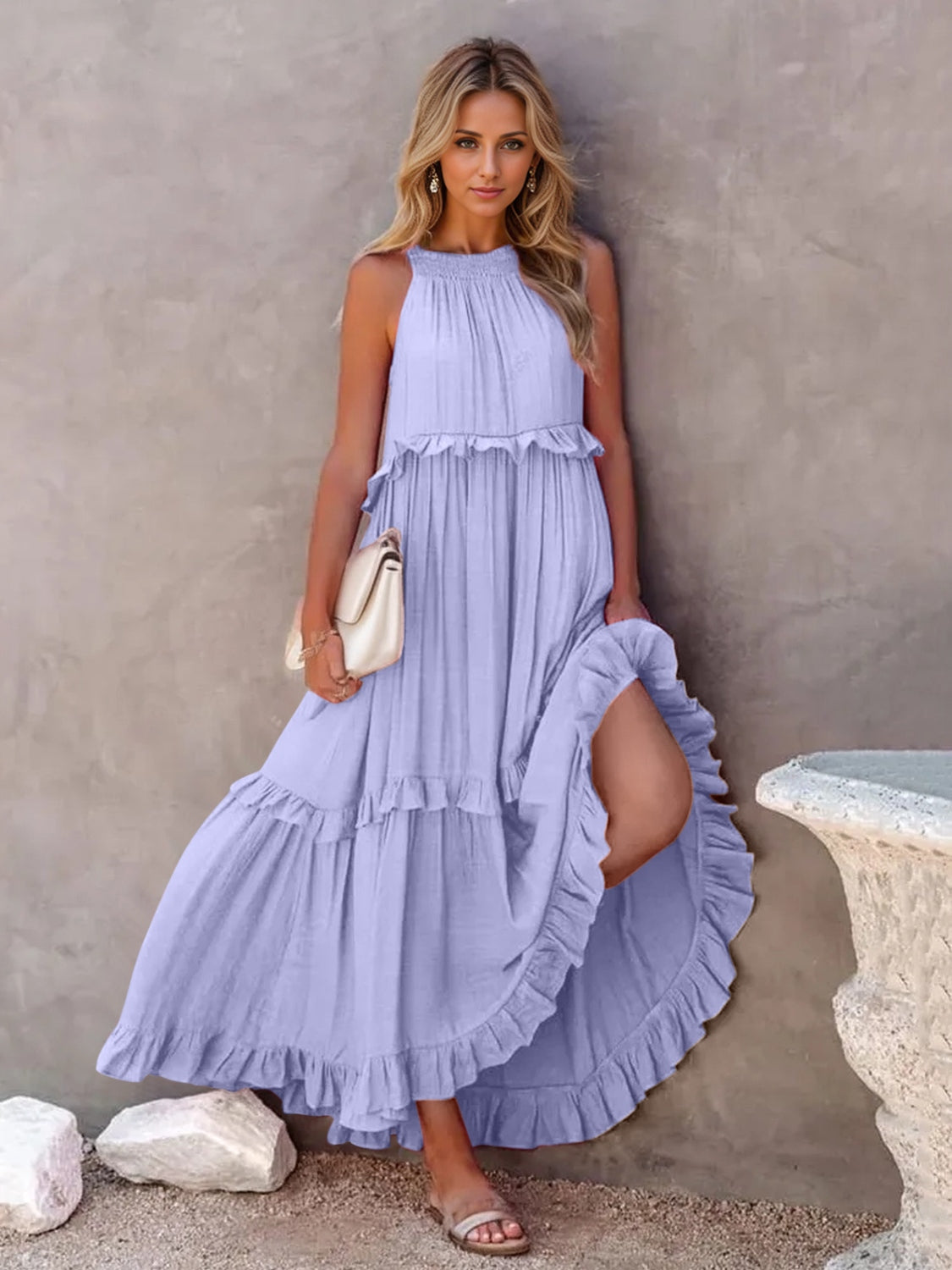 TFE: Ruffled Sleeveless Tiered Maxi Dress with Pockets