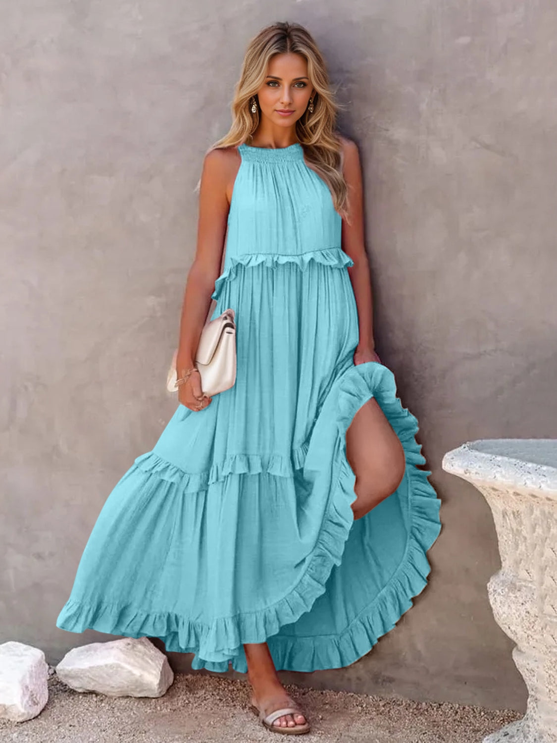 TFE: Ruffled Sleeveless Tiered Maxi Dress with Pockets