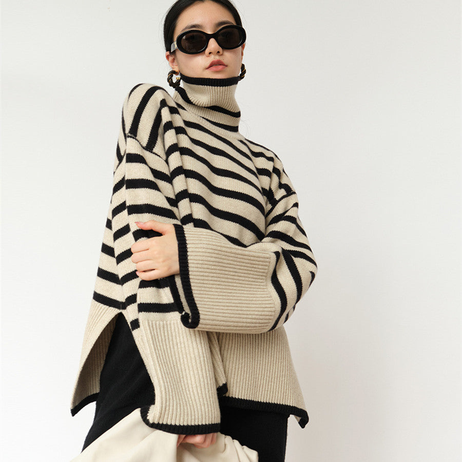 TFE: Women's Fashion Casual Loose Striped Turtleneck Sweater