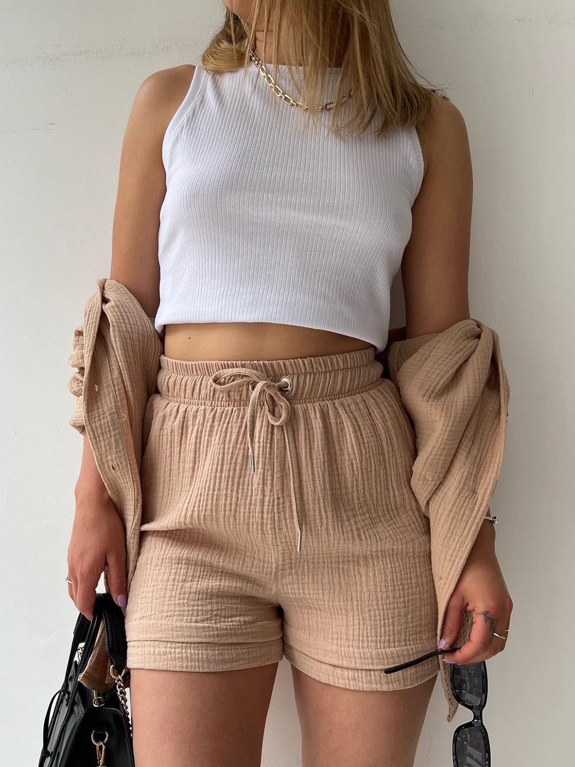 TFE: Texture Button Up Shirt and Drawstring Shorts Set