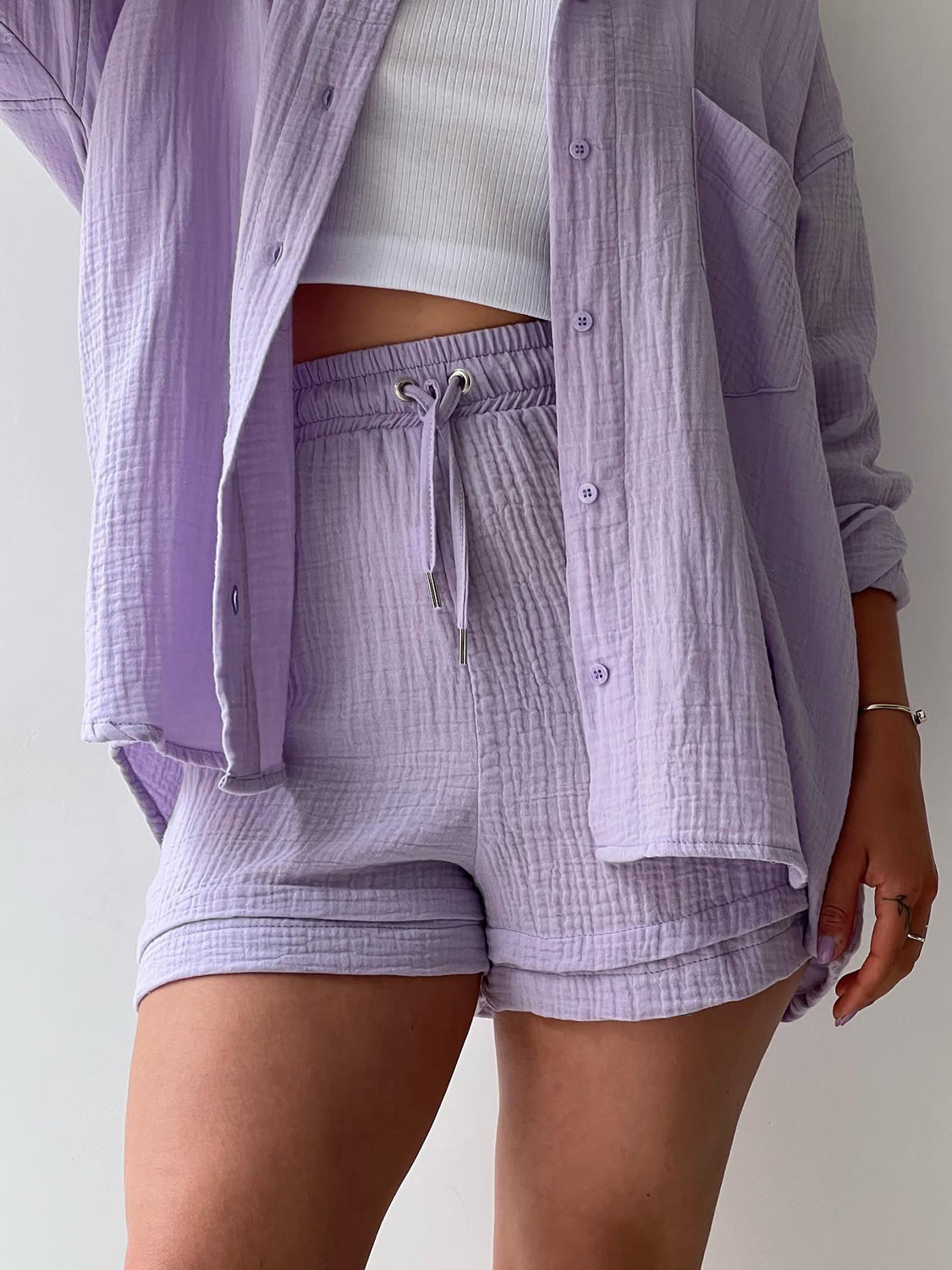 TFE: Texture Button Up Shirt and Drawstring Shorts Set