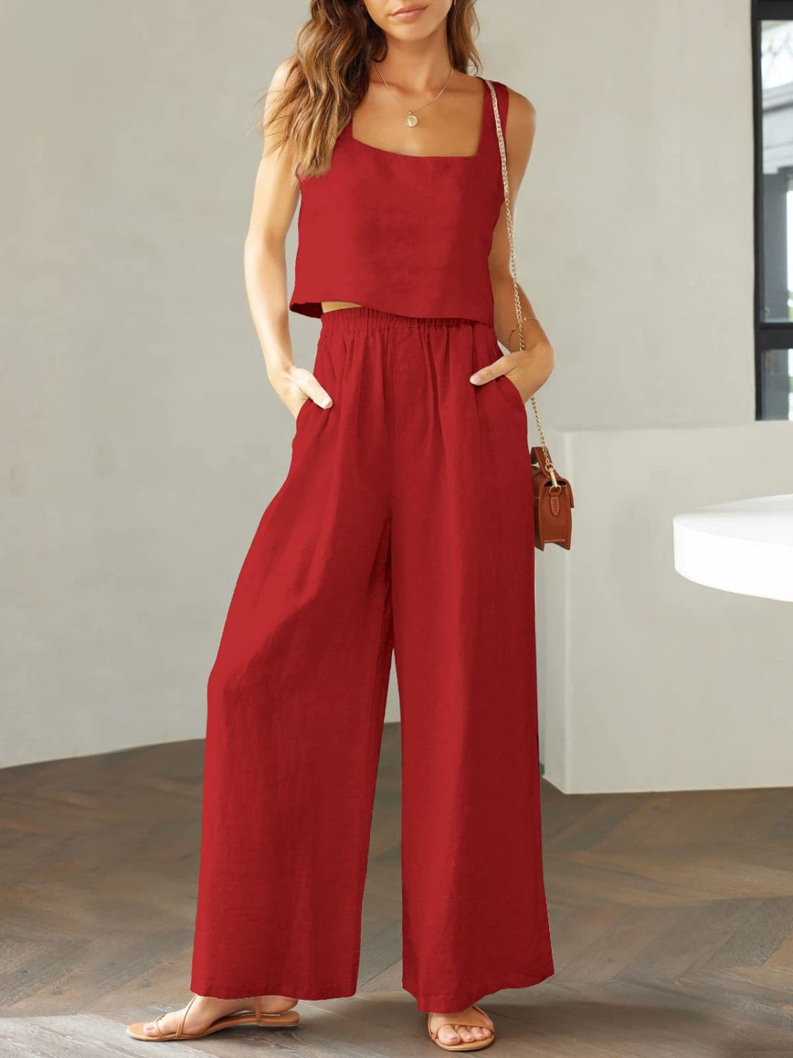 TFE: Square Neck Top and Wide Leg Pants Set