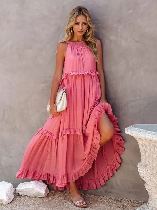 TFE: Ruffled Sleeveless Tiered Maxi Dress with Pockets