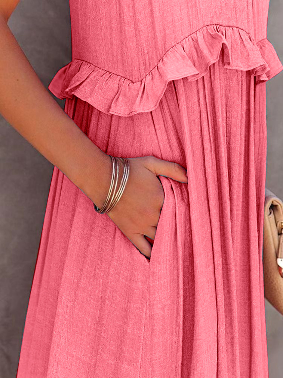 TFE: Ruffled Sleeveless Tiered Maxi Dress with Pockets