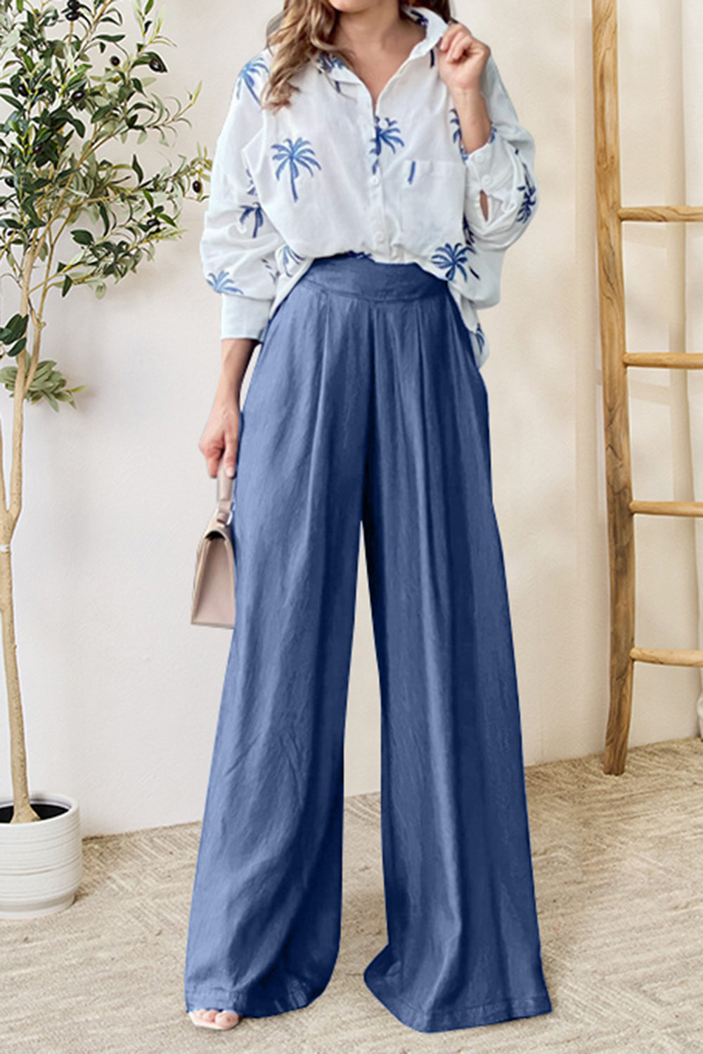 TFE: Pocketed Dropped Shoulder Shirt and Wide Leg Pants Set