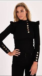 TFE: Long Sleeve Sweater Blouse with Stylish Ribbed Details and Chic Button Accents