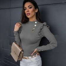 TFE: Long Sleeve Sweater Blouse with Stylish Ribbed Details and Chic Button Accents