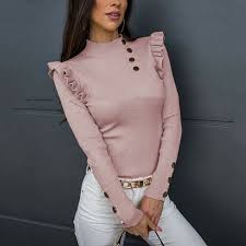 TFE: Long Sleeve Sweater Blouse with Stylish Ribbed Details and Chic Button Accents