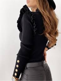 TFE: Long Sleeve Sweater Blouse with Stylish Ribbed Details and Chic Button Accents