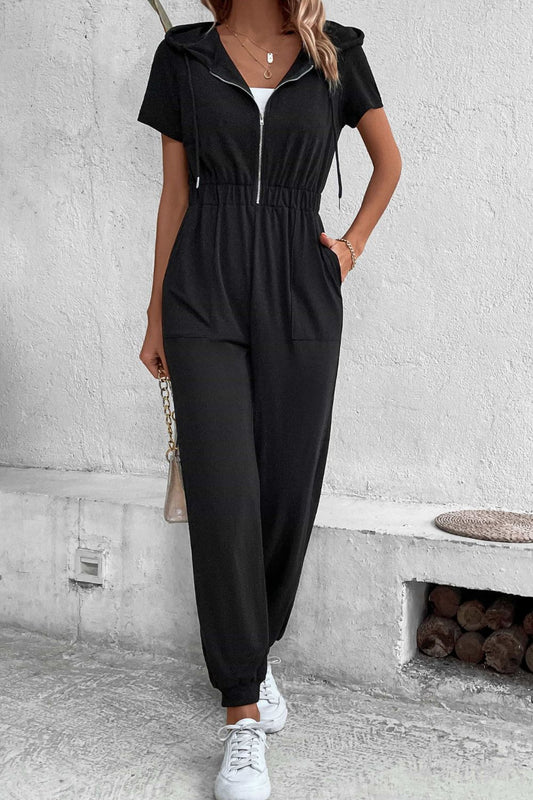 TFE: Chic Short-Sleeve Hooded Jumpsuit