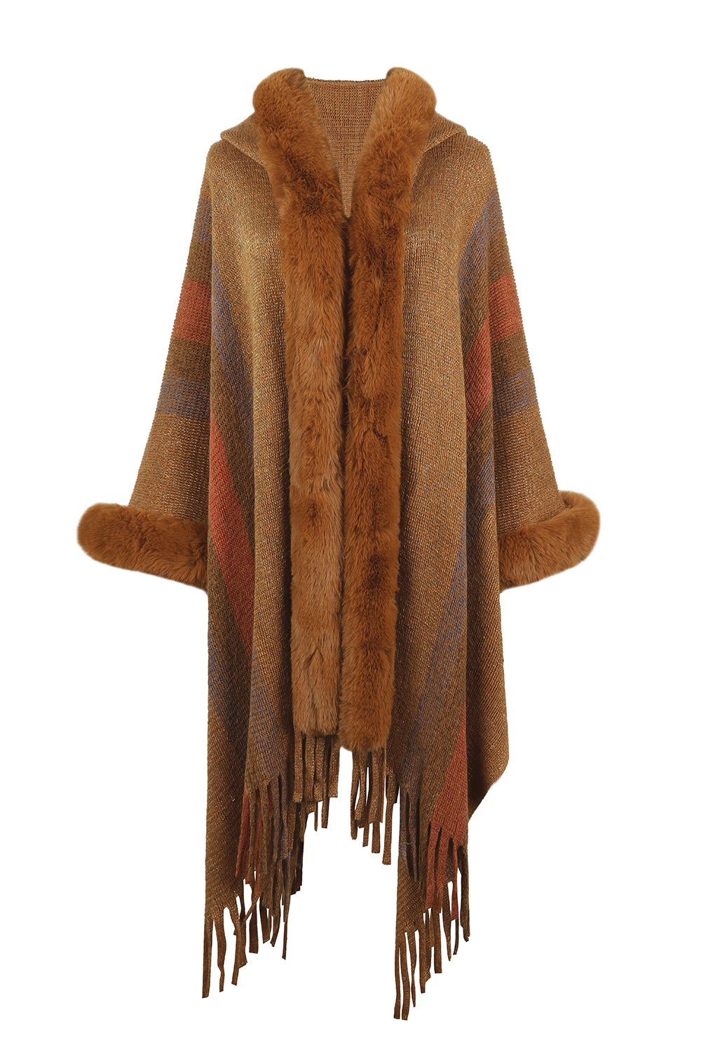 TFE: Vibrant Fringe-Accented Color Block Poncho