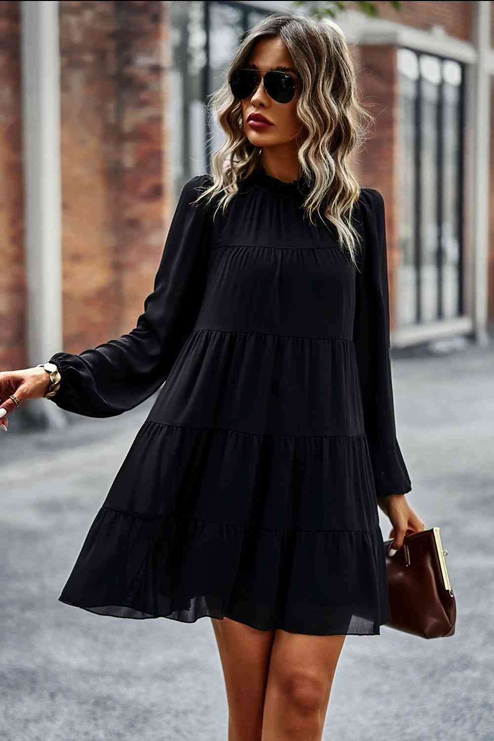 TFE: Whimsical Charm Ruffled Collar Puff Sleeve Mini Dress