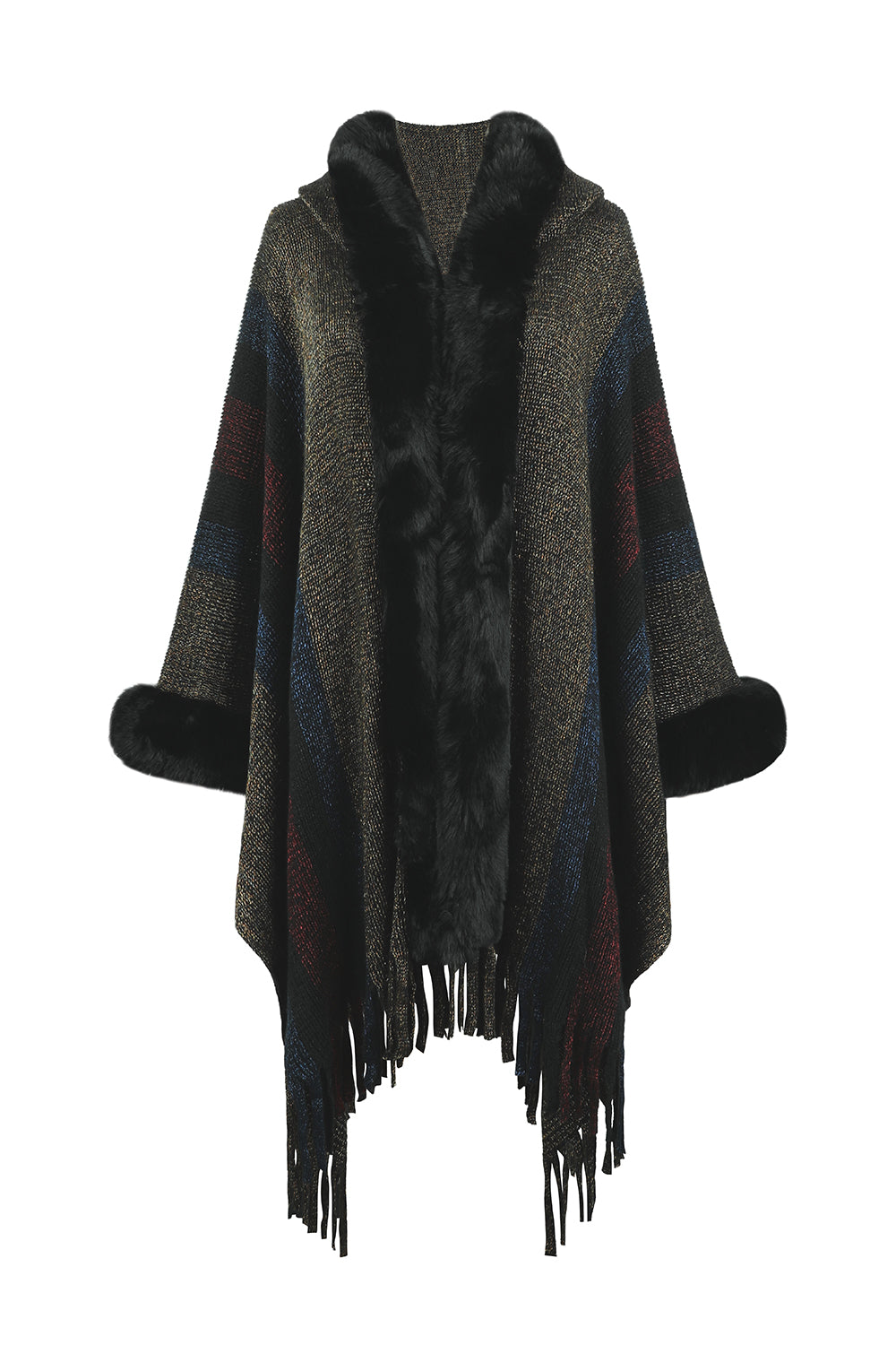 TFE: Vibrant Fringe-Accented Color Block Poncho