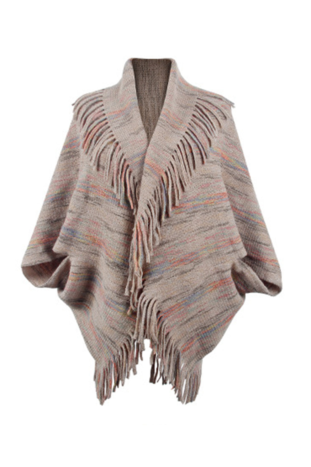 TFE: Chic Printed Poncho with Stylish Fringe Accents