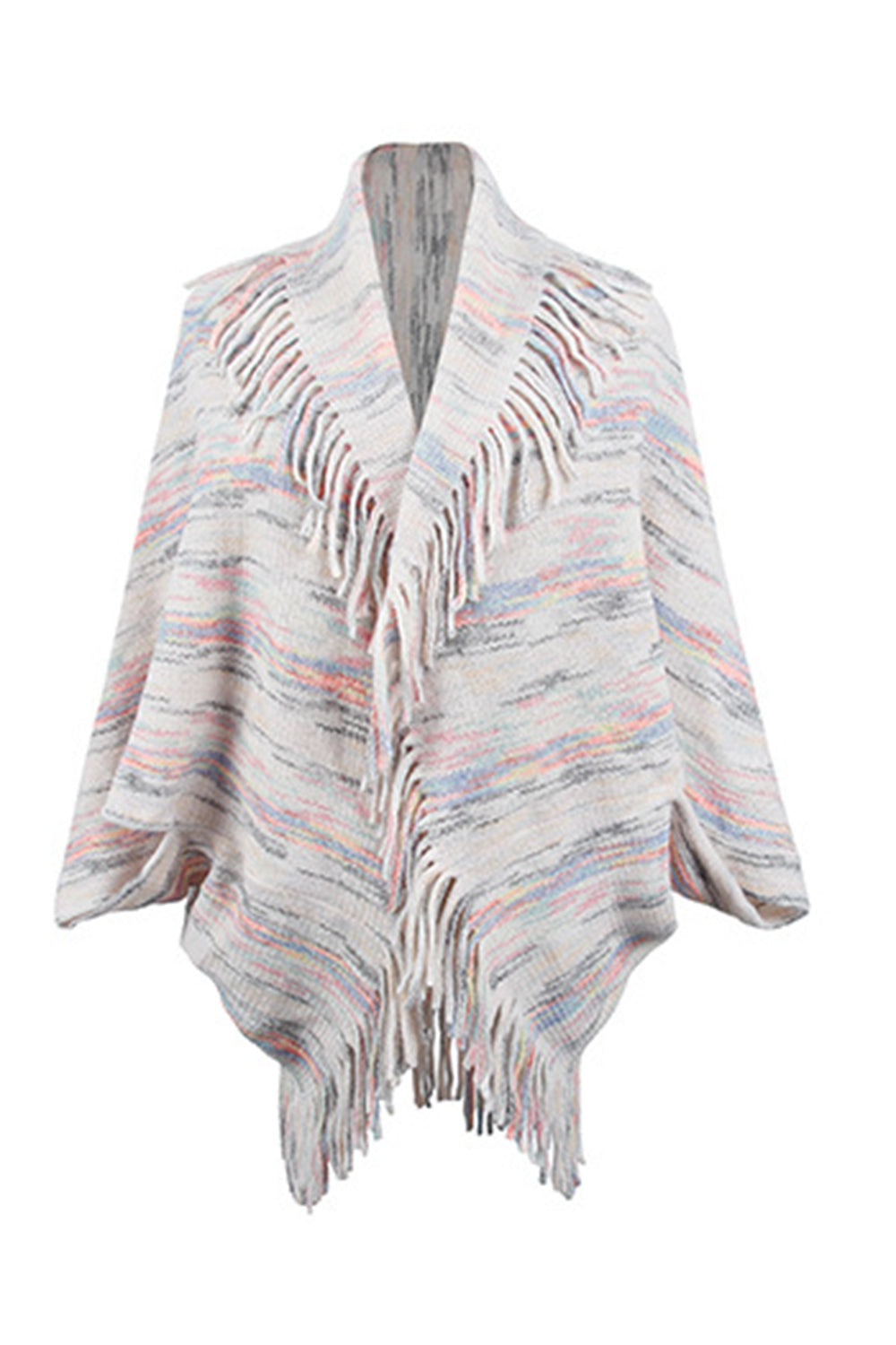 TFE: Chic Printed Poncho with Stylish Fringe Accents