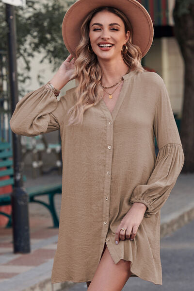 TFE: Notched Button Up Balloon Sleeve Longline Top