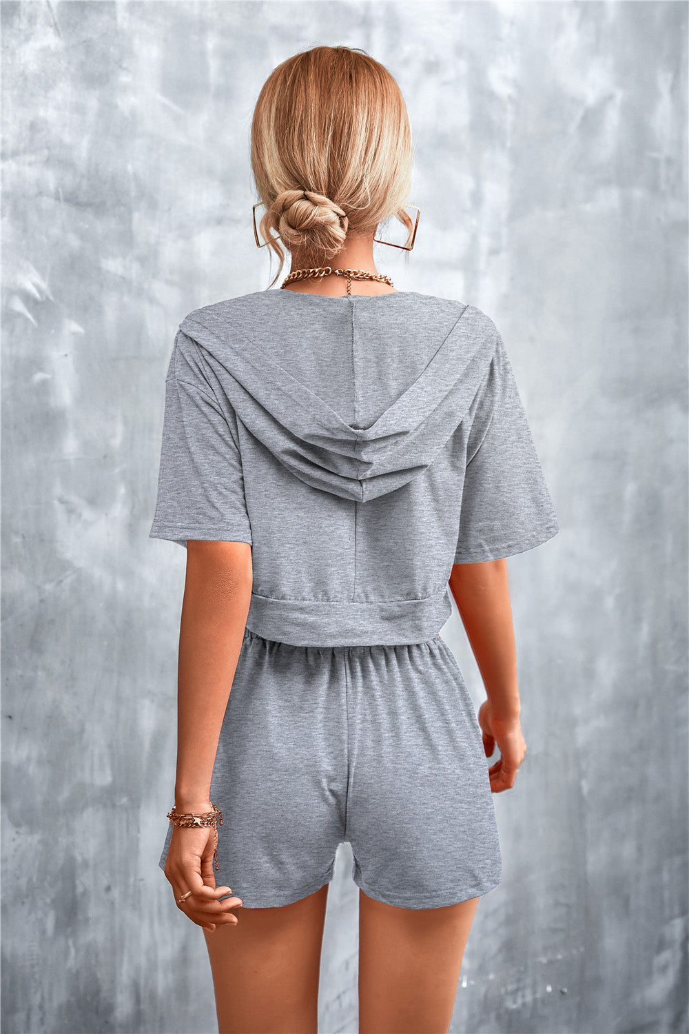 TFE: Chic Half-Zip Cropped Hoodie Tee with Coordinated Shorts Sets Ensemble