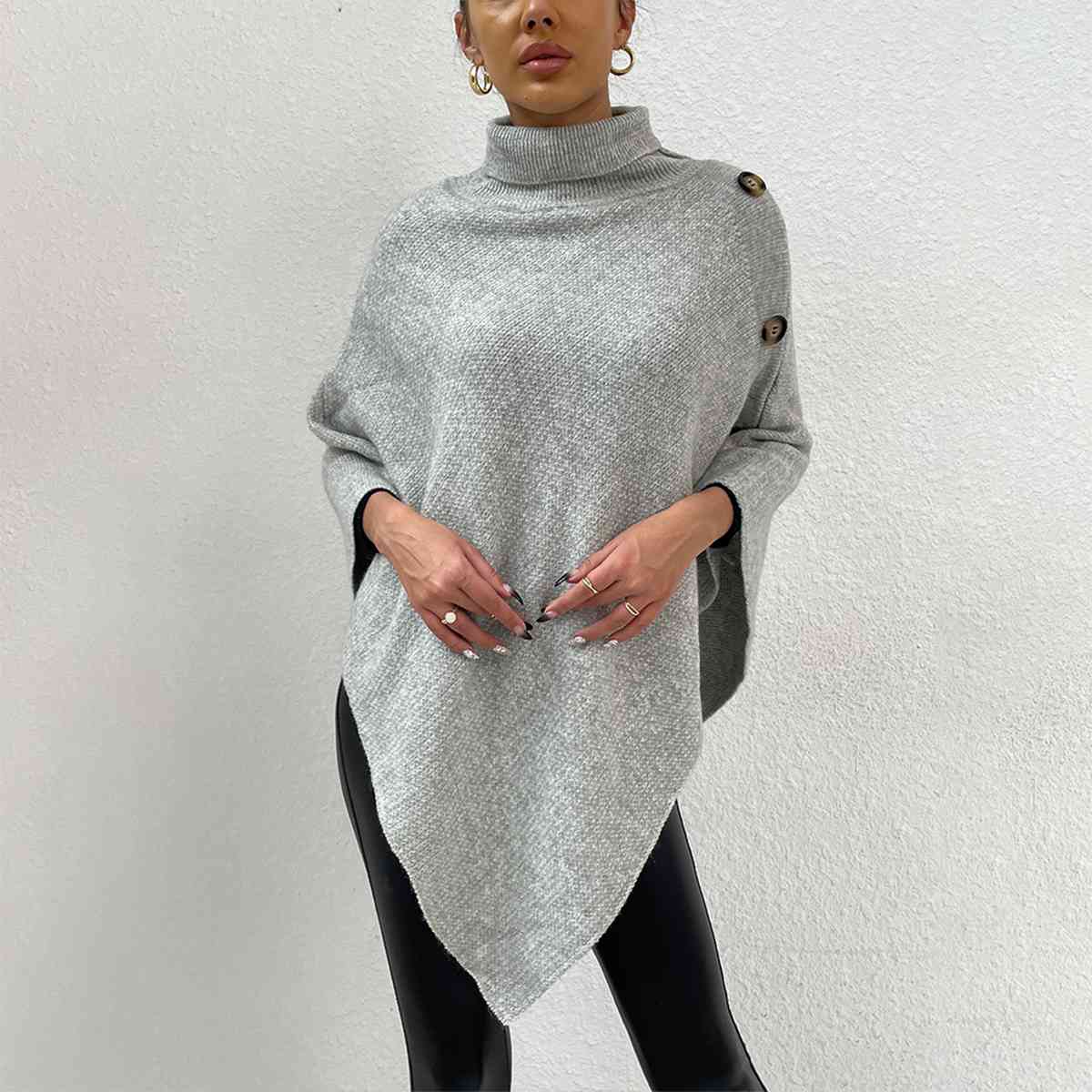 TFE: Turtleneck Buttoned Poncho