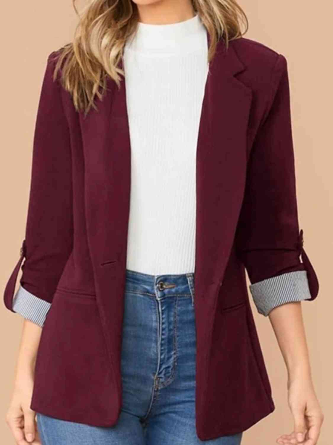 TFE: Lapel Collar Roll-Tab Sleeve Blazer