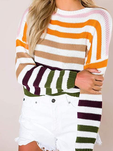 TFE: Colorful Striped Round Neck Knit Sweater