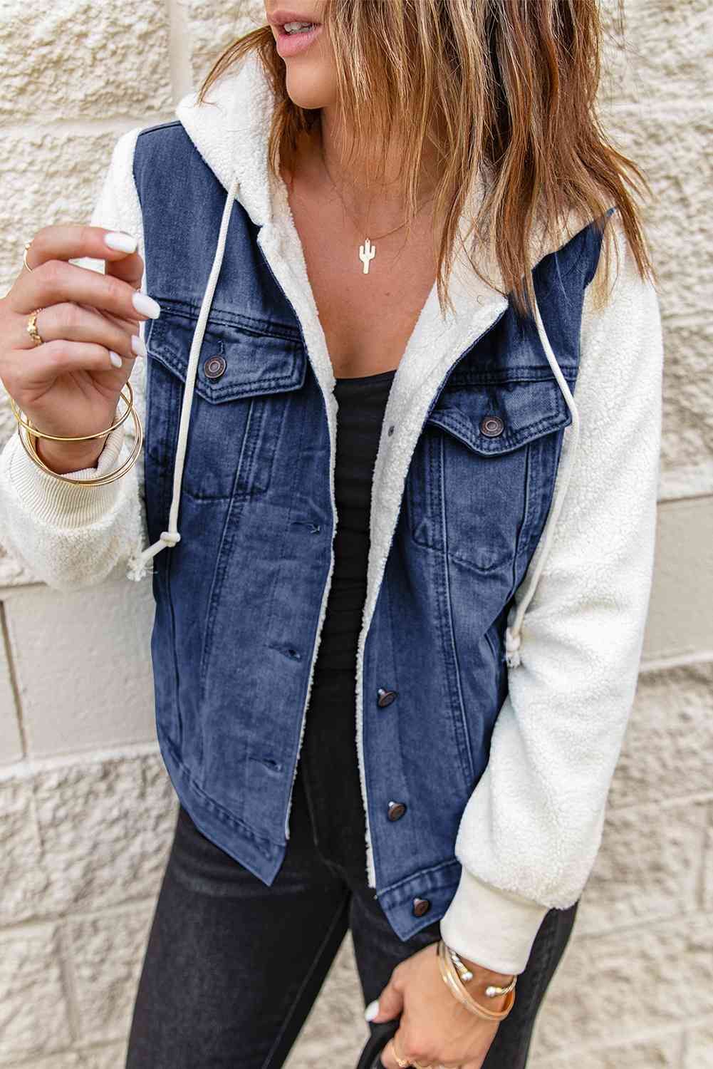 TFE: Two-Tone Spliced Denim Sherpa Hooded Jacket