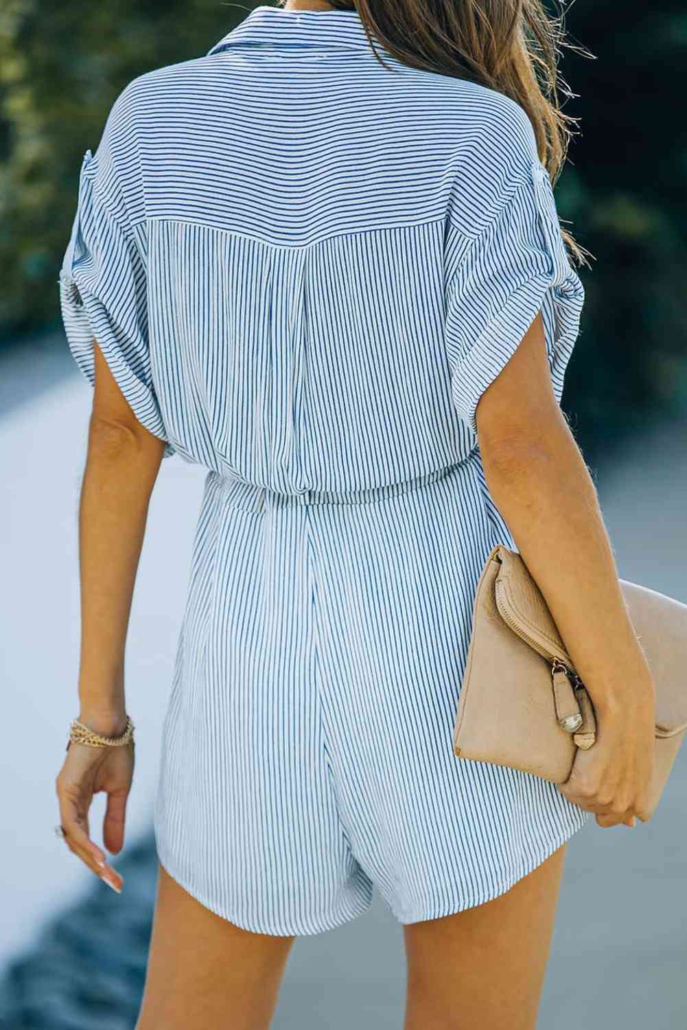 TFE: Striped Collared Neck Belted Romper