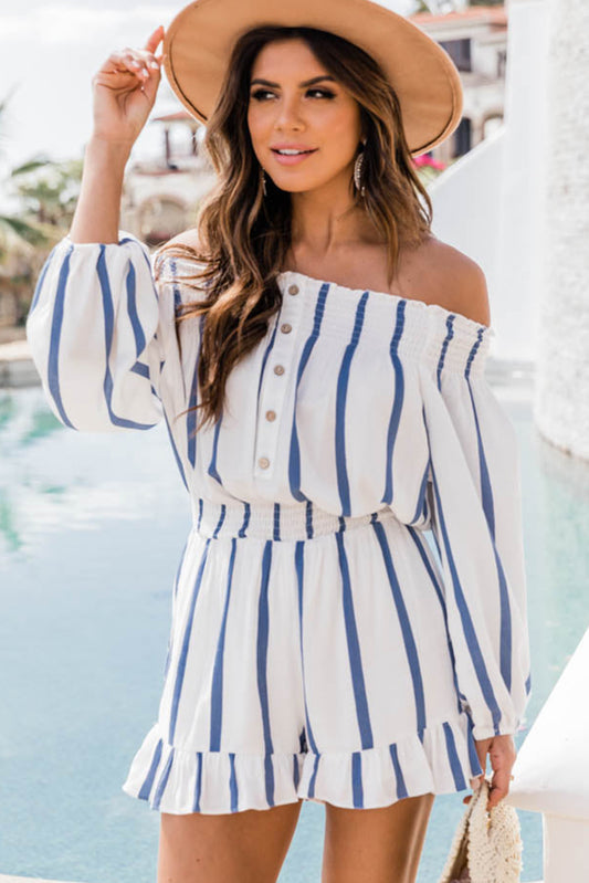 TFE: Chic Off-The-Shoulder Striped Romper