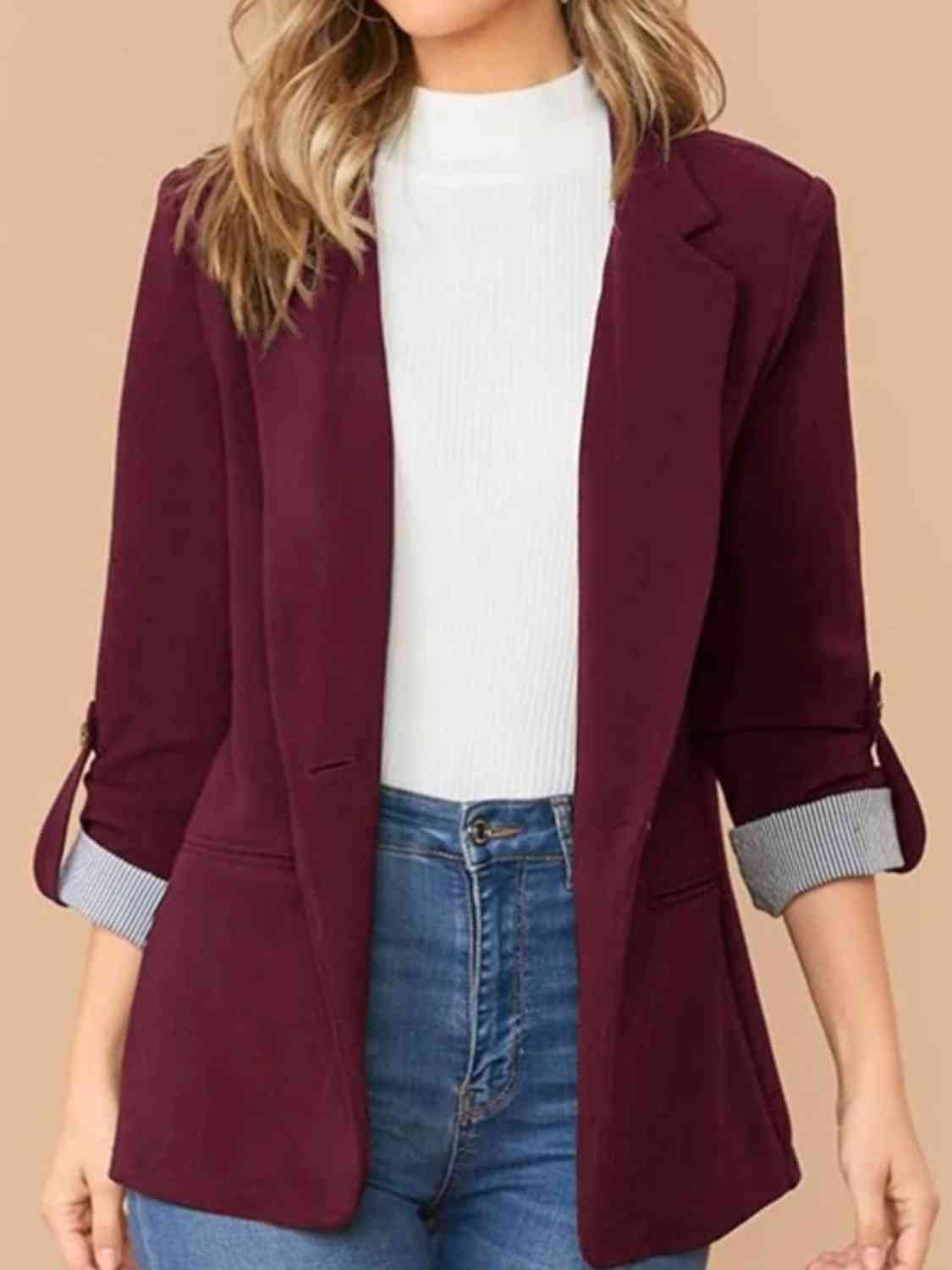 TFE: Lapel Collar Roll-Tab Sleeve Blazer