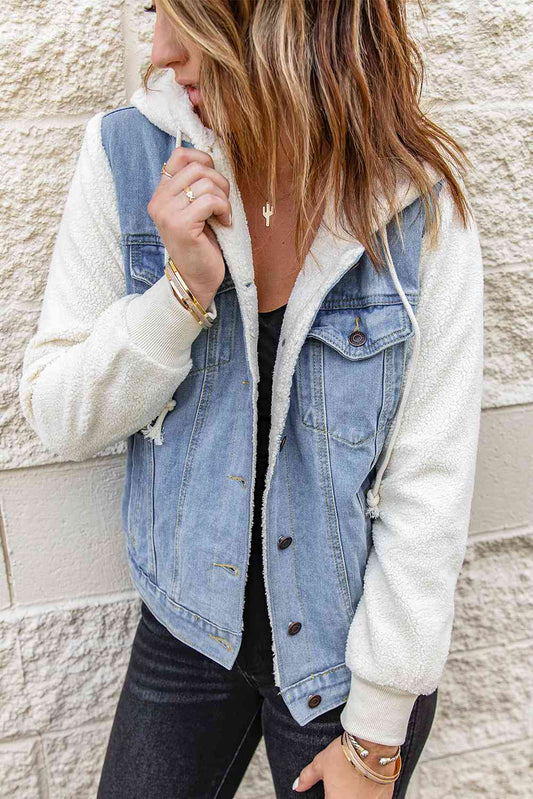 TFE: Two-Tone Spliced Denim Sherpa Hooded Jacket