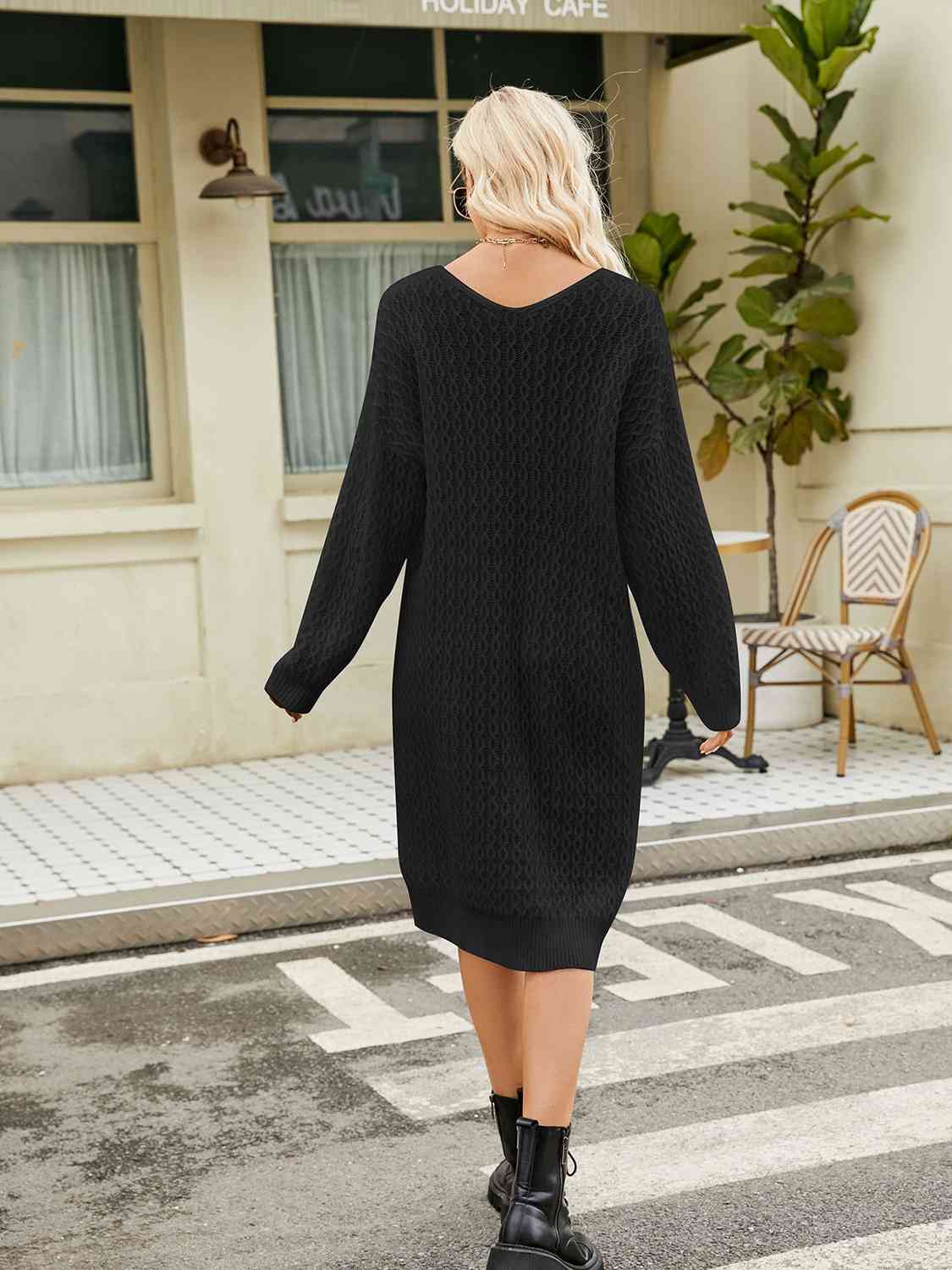 TFE: Svelte Serenity V-Neck Long Sleeve Sweater Dress