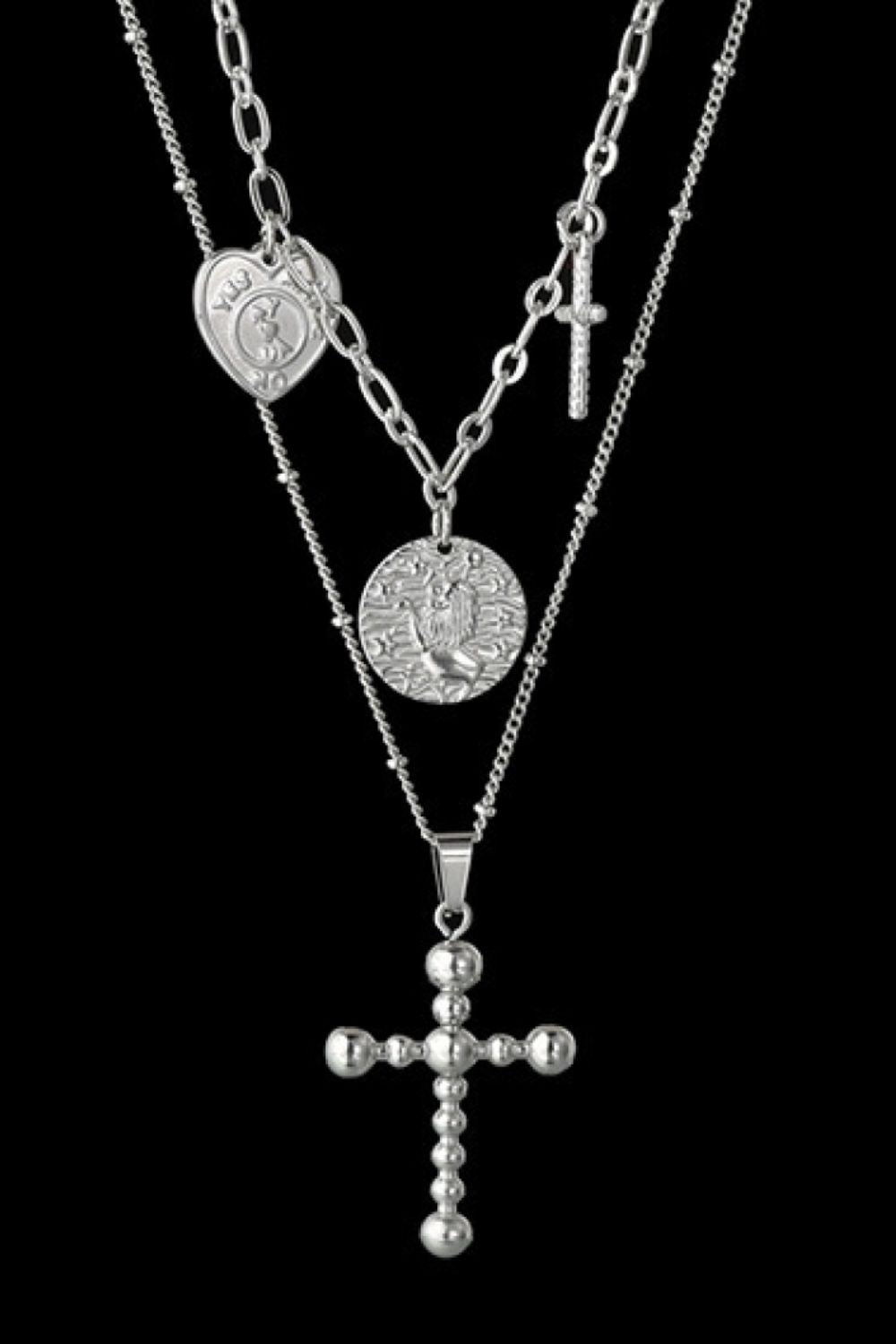 TFE: Stainless Steel Antique Coins & Cross Necklace