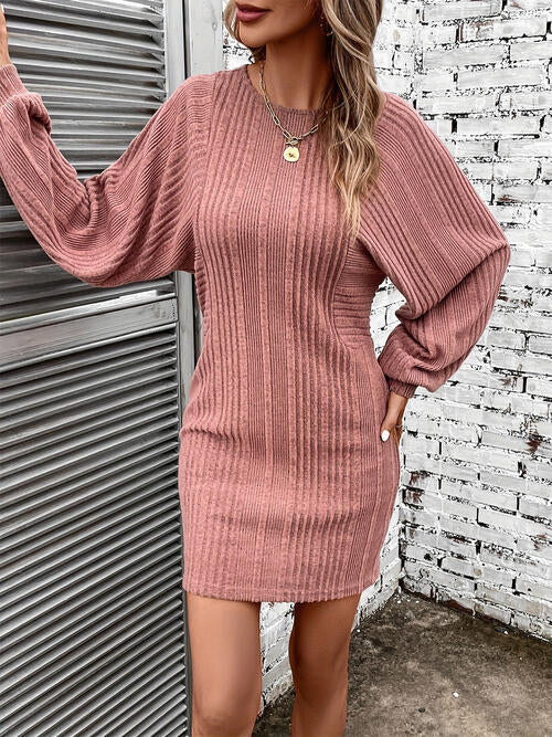 TFE: Ribbed Round Neck Long Sleeve Dress