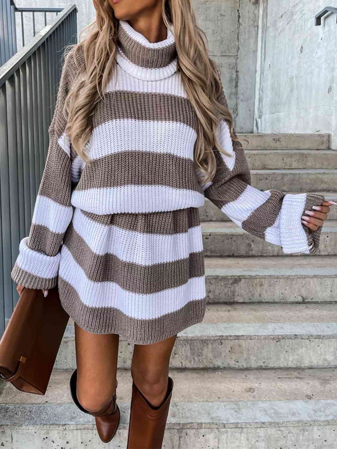 TFE: Striped Turtleneck Sweater Dress