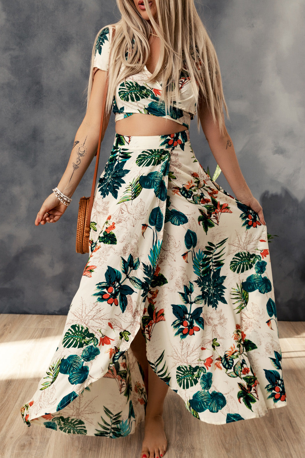 TFE: Tropical Print Crop Top & Maxi Skirt Set - Unleash Your Inner Paradise