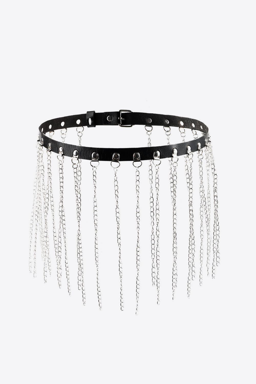 TFE: Belt with Fringed Chain in Faux Leather