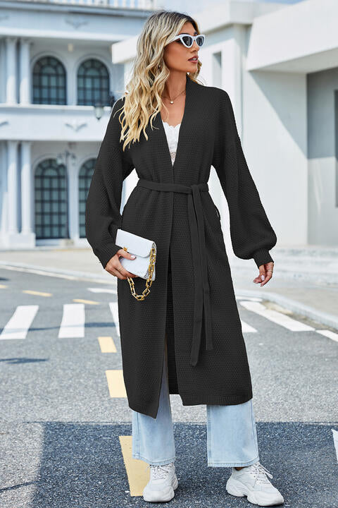 TFE: Cozy Elegance Tie Waist Longline Cardigan"