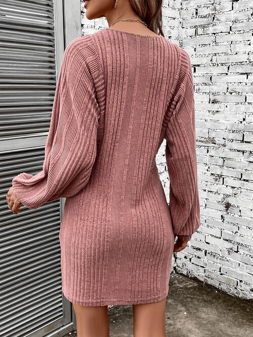 TFE: Ribbed Round Neck Long Sleeve Dress