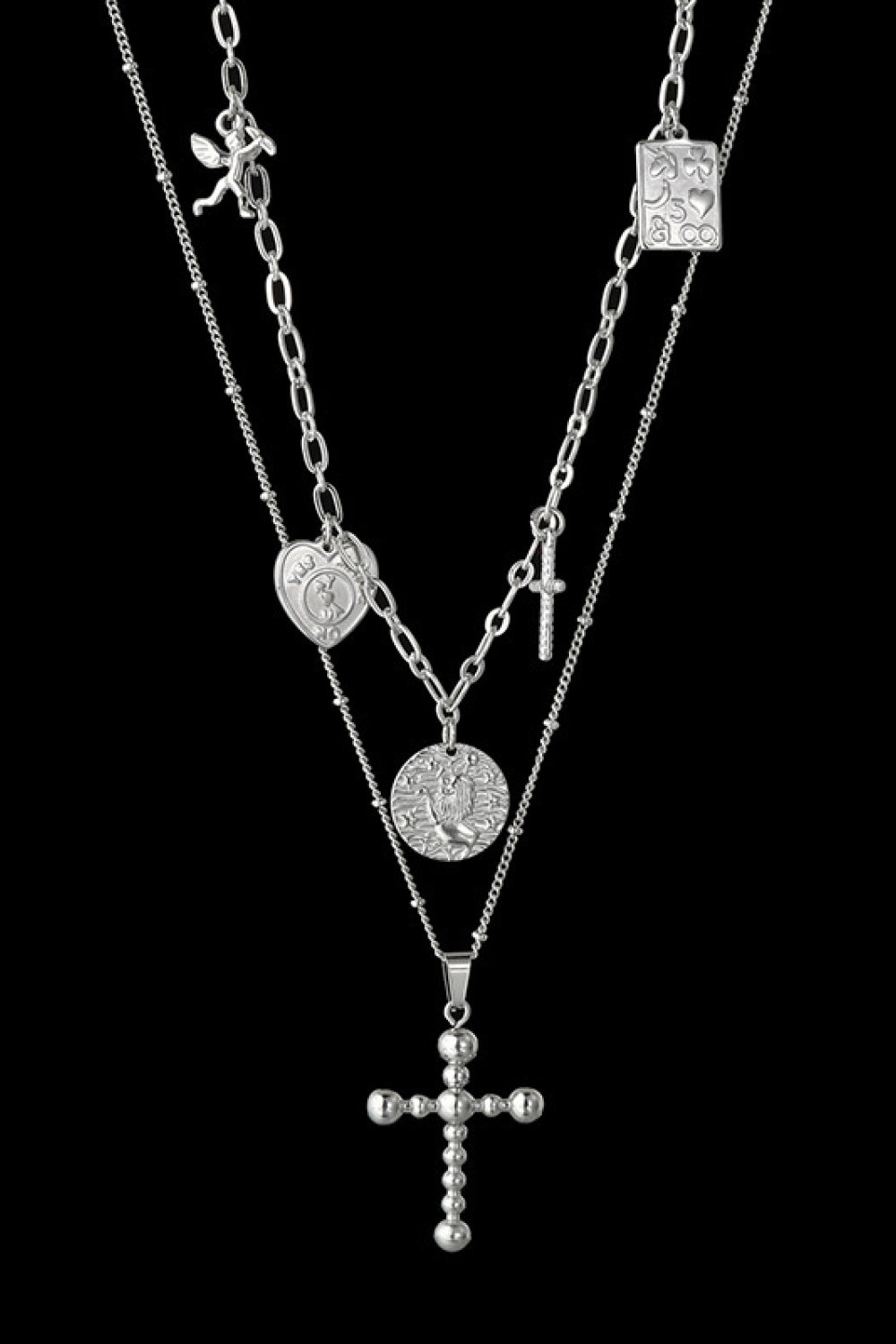 TFE: Stainless Steel Antique Coins & Cross Necklace