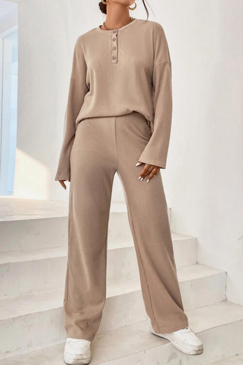 TFE: Ribbed Half Button Top and Pants Set