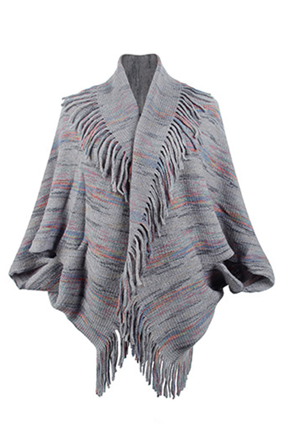 TFE: Chic Printed Poncho with Stylish Fringe Accents