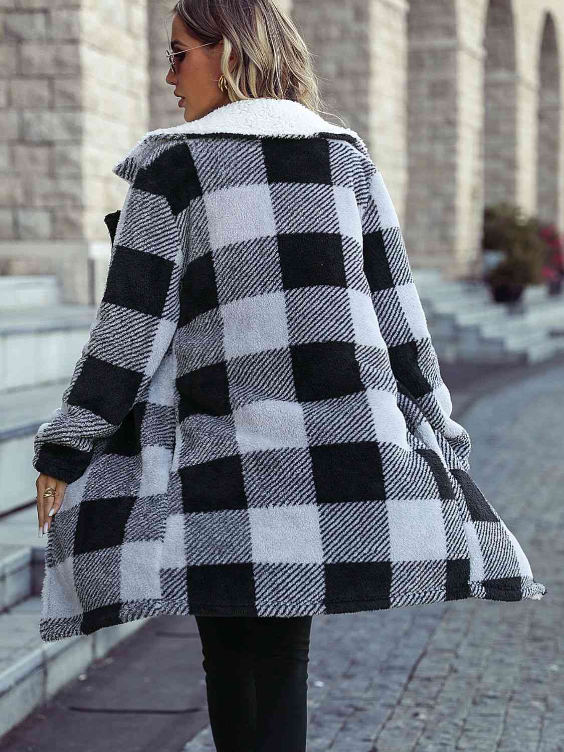 TFE: Plaid Open Front Coat with Pockets