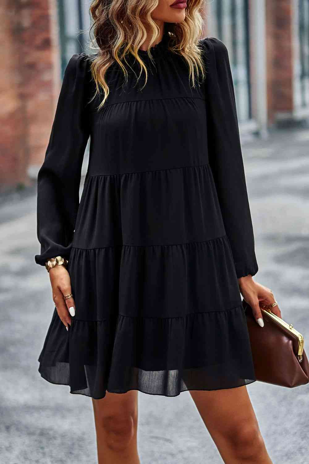 TFE: Whimsical Charm Ruffled Collar Puff Sleeve Mini Dress