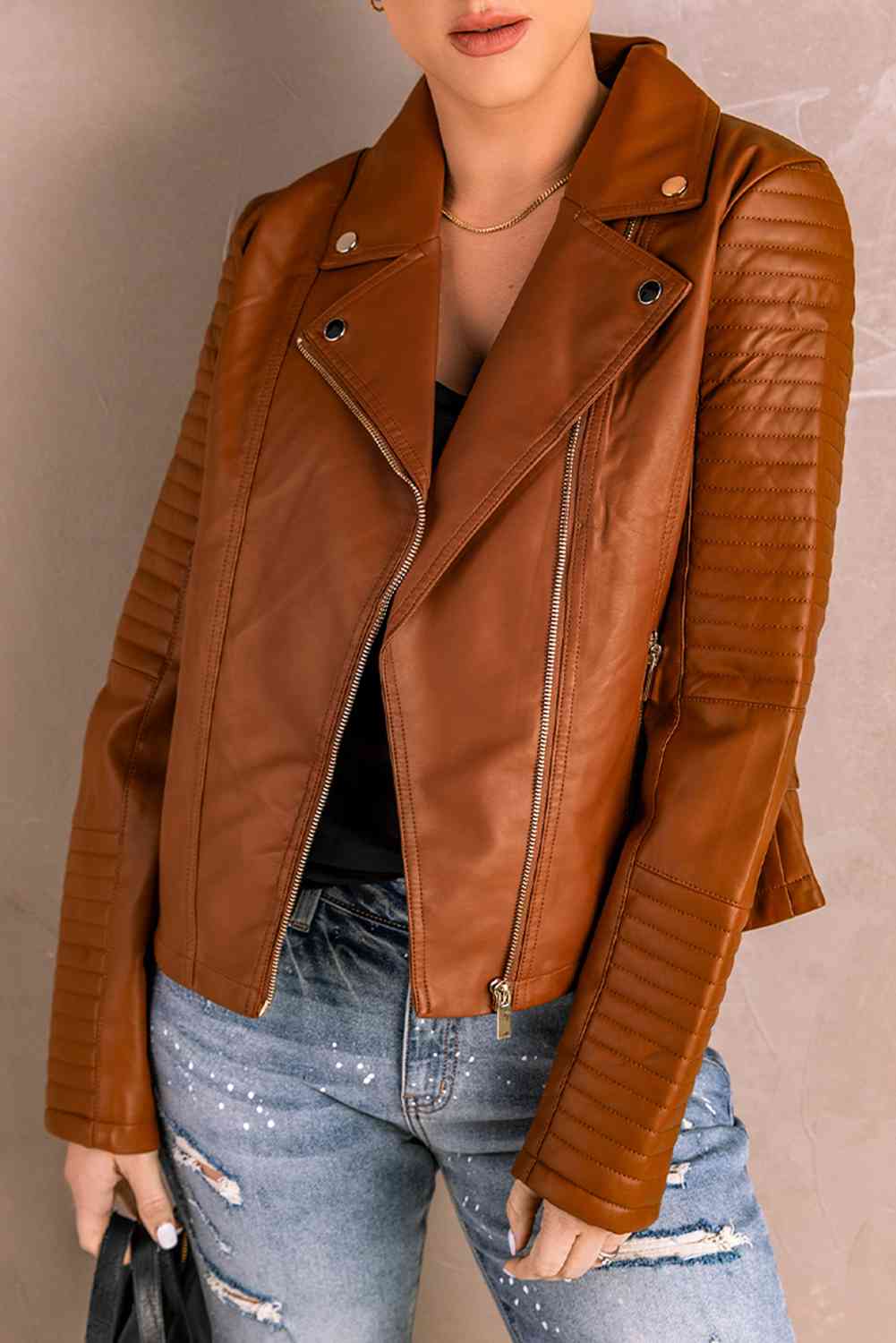 TFE: Ribbed Faux Leather Jacket