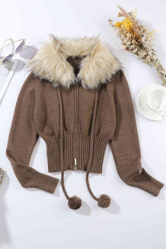 TFE: Plush Comfort: Zip Front Faux Fur Hooded Cardigan Sweater